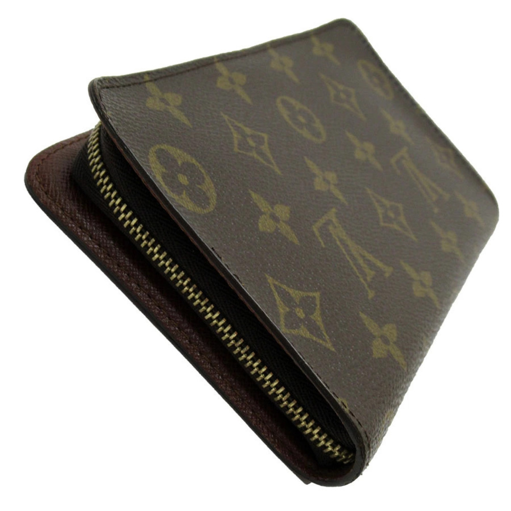 Louis Vuitton Monogram Gold Wallet Brown Round Zip Canvas Long Gold Brown